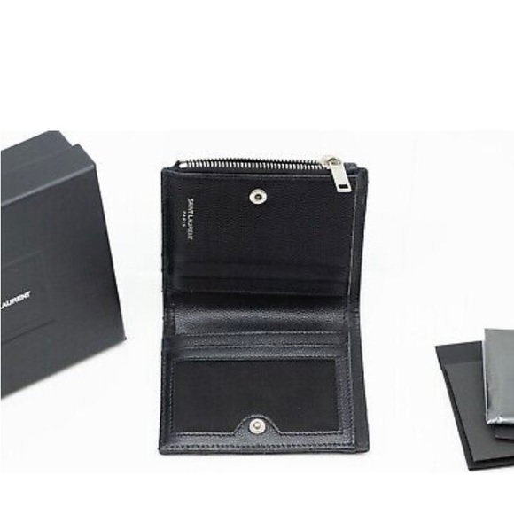Authentic YSL Yves Saint Laurent Black Silver Bi Fold Small Wallet - Picture 3 of 16